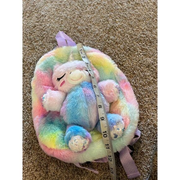 Girls Unicorn Rainbow Plush Mini Backpack Multicolor Accessory - Picture 6 of 6